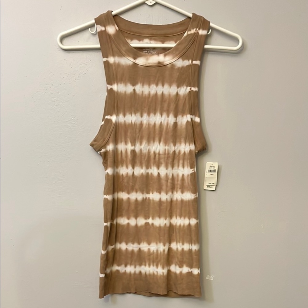 Aerie Brown and White Sleeveless Ribbed Muscle Tee